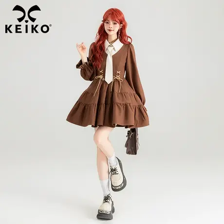 KEIKO 学院风绑带饰连衣裙24春夏茶歇法式花瓣袖显瘦A字蓬蓬裙子图片