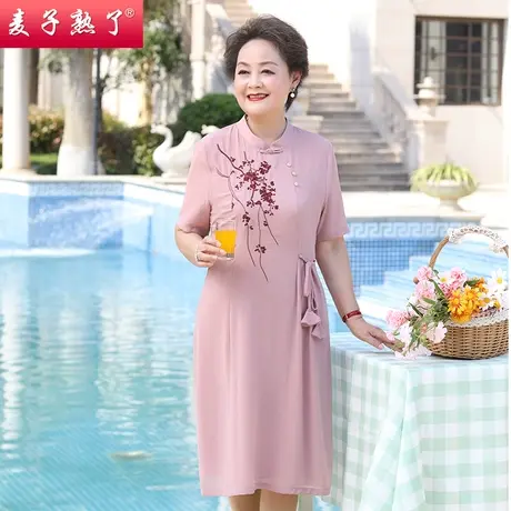 妈妈夏装雪纺连衣裙阔太太洋气宽松裙子新款短袖气质中老年人女装商品大图