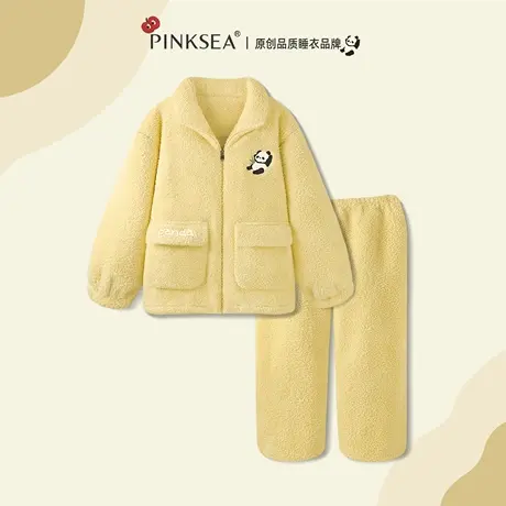 珊瑚绒睡衣女2025新款秋冬季加厚黄色熊猫休闲可外穿家居服套装图片