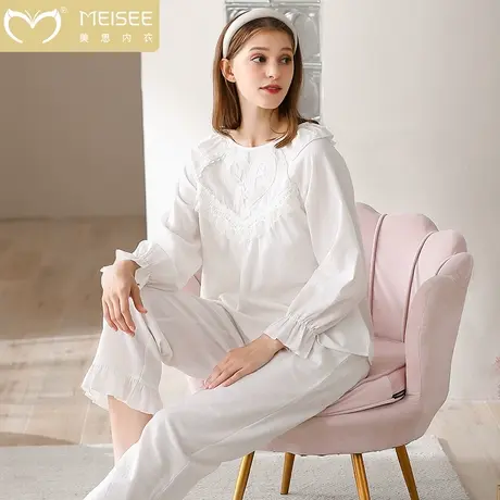 美思睡衣女士2023春秋季秋款纯棉长袖家居服秋冬季薄款套装休闲风图片