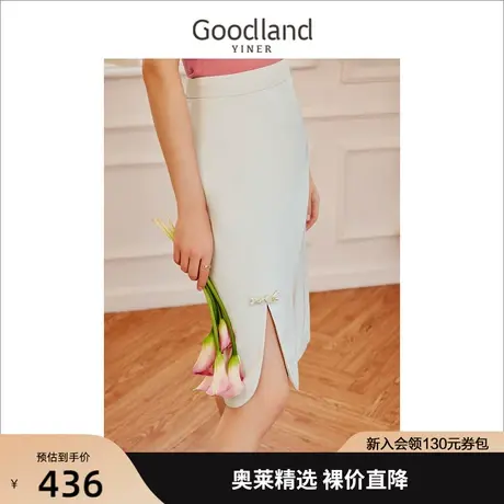【新中式】音儿美地女装2023夏季新款旗袍式腰头侧开叉包臀半身裙图片