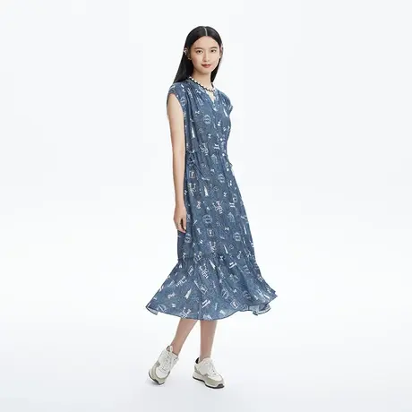LANCY/俪雅朗姿女士连衣裙子收腰印花中长款新款夏季商场同款奥莱图片
