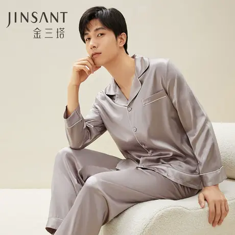 礼物】100%桑蚕丝22姆米重磅男士睡衣宽松秋冬真丝家居服金三塔商品大图