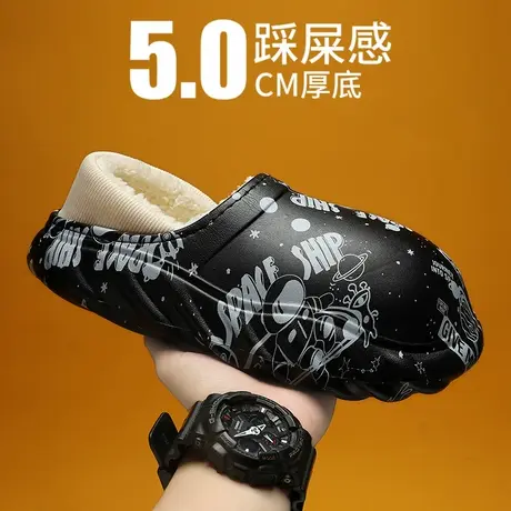 棉拖鞋男款冬季加绒保暖包跟棉鞋外穿踩屎感防滑软底运动大码拖鞋图片