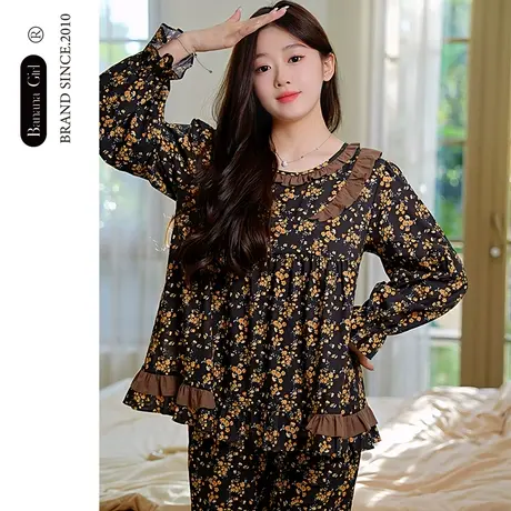 Bananagirl【抗菌】睡衣女秋新款长袖圆领碎花套宽松可外穿家居服图片