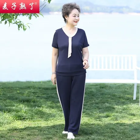 妈妈夏装洋气两件套装休闲短袖T恤小衫上衣服春夏新款中老年女装图片