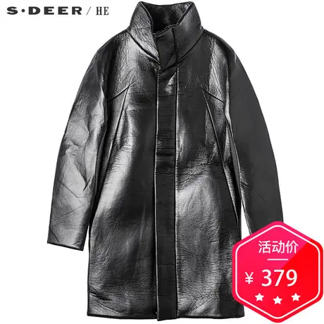 sdeerhe圣迪奥纯色光泽感帅气占领直筒皮质大衣外套H15471736图片