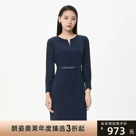 朗姿 设计感轻奢复古拼接中长款女士连衣裙秋季商场同款图片