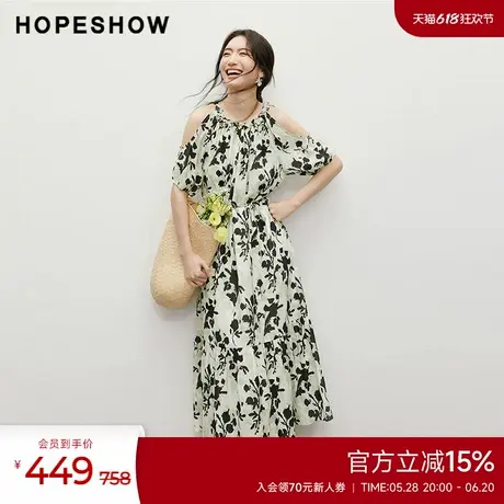 红袖2025夏季新款女装【静谧花影】挖肩圆领套头连衣裙图片