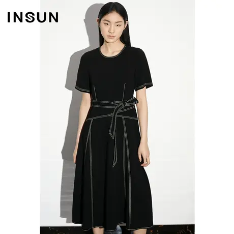 COVER夏季乱麻肌理撞色明线连衣裙图片
