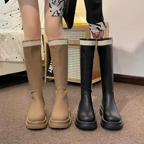 长筒靴女2023年春秋季新款韩系小香风显瘦时装靴子粗跟高跟骑士靴图片
