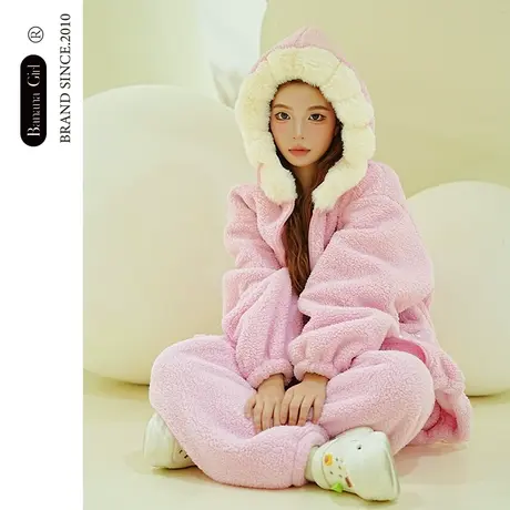 Bananagirl女2023年冬季新款珊瑚绒加厚保暖卡通大码可外穿家居服图片