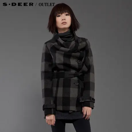 s.deer圣迪奥不对称斜襟立领短风衣S11481747图片