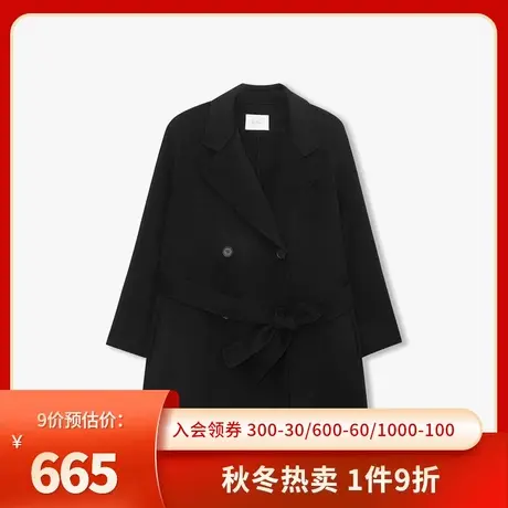 伊芙丽毛呢外套女秋冬新款长袖双排扣通勤羊毛大衣宽松休闲双面呢图片