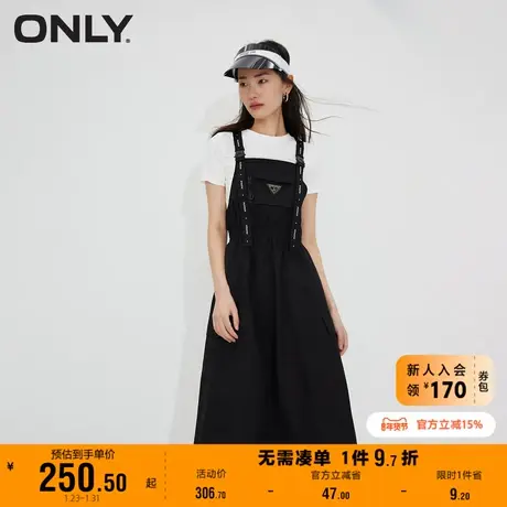 【上新】ONLY奥莱夏季新款时尚工装风字母高腰背带半身裙女图片