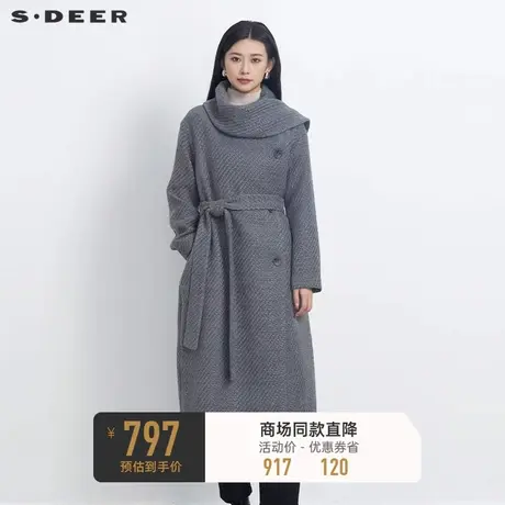 sdeer圣迪奥女装时尚立领收腰格纹直筒长款风衣S23482509图片