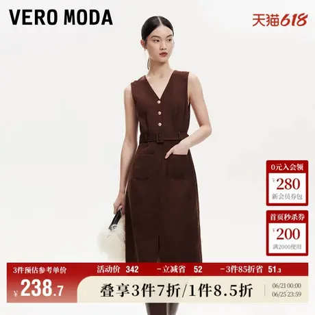 Vero Moda奥莱连衣裙夏季新款无袖V领系带前开叉气质直筒裙子流行图片