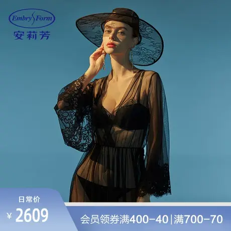 安莉芳专柜薄款蕾丝边睡袍女系带性感网纱长袖家居服EL00454商品大图
