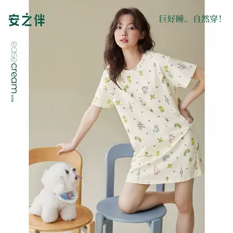 安之伴夏季女款纯棉可爱甜美短袖休闲睡衣裙宽松大码可外穿睡裙商品大图