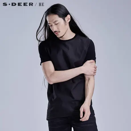 sdeerhe圣迪奥男装基础款时尚舒适纯色拼接男士短袖T恤H15270146图片