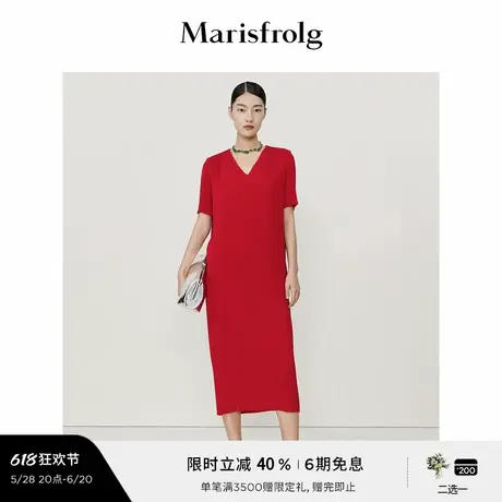 【自然垂感廓形】玛丝菲尔春夏名媛风法式红色百褶连衣裙女图片