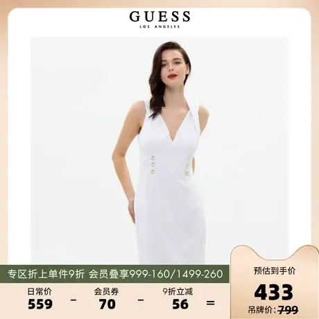 GUESS2023新款女士高级感露背挂脖V领修身连衣裙-W3GK52WB4H2图片