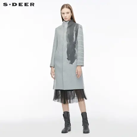 sdeer圣迪奥冬季休闲立领字母晕染插袋长款毛呢大衣女S19481861图片