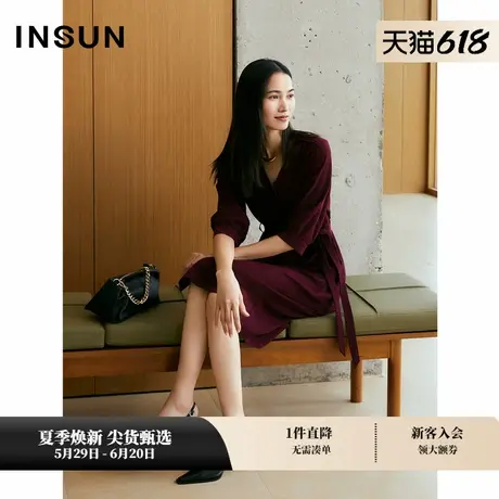 INSUN恩裳专选秋季时尚安可拉红醋酸衬衫连衣裙图片