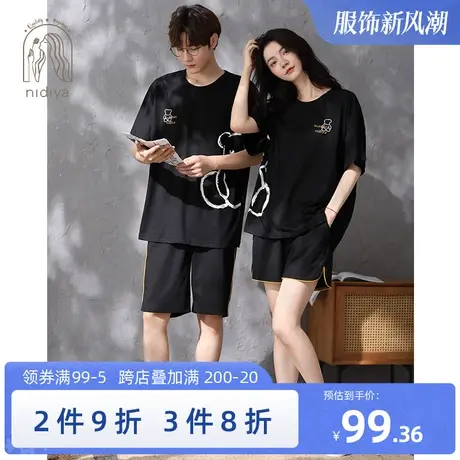 妮狄娅情侣睡衣女夏季清凉纯棉短袖套头卡通男休闲运动家居服套装图片