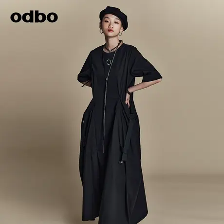 odbo/欧迪比欧慵懒风设计感小众织带短袖连衣裙女秋季2023年新款图片
