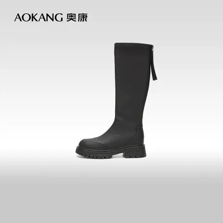 【门店发货】奥康女鞋 2023冬季新款气质长筒靴拼接增高时装靴潮图片