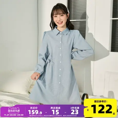 唐狮2023秋季新款女连衣裙学院风抽褶polo领裙子甜美泡泡袖减龄DY图片