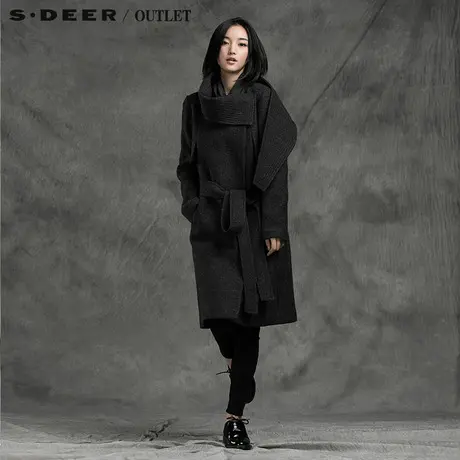 s.deer【新品】圣迪奥专柜正品女装简约修身毛呢大衣S14481841图片