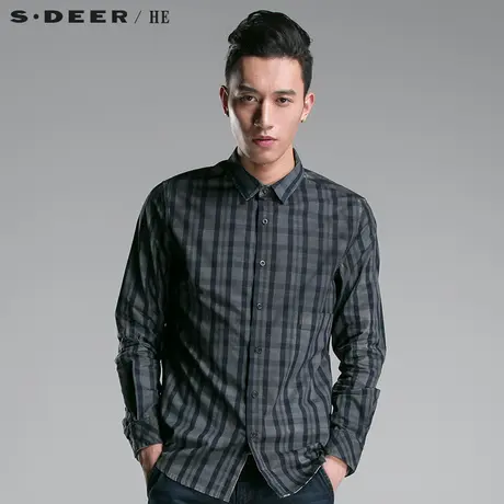 sdeerhe圣迪奥男装2017秋装时尚英伦风格纹休闲长袖衬衫H14170586图片