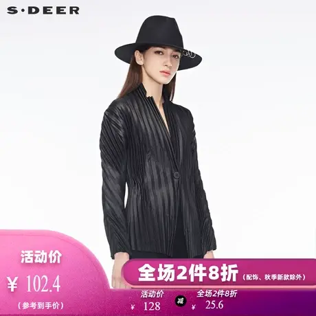 sdeer圣迪奥2019春酷黑前卫褶皱肌理面料立领时尚上衣S18382229图片