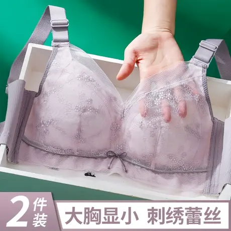 无磁内衣女聚拢上托薄款收副乳无钢圈大胸显小文胸大码胖MM胸罩夏商品大图