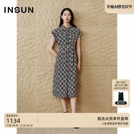 INSUN恩裳专选2025夏季纯棉复古印花连衣裙图片