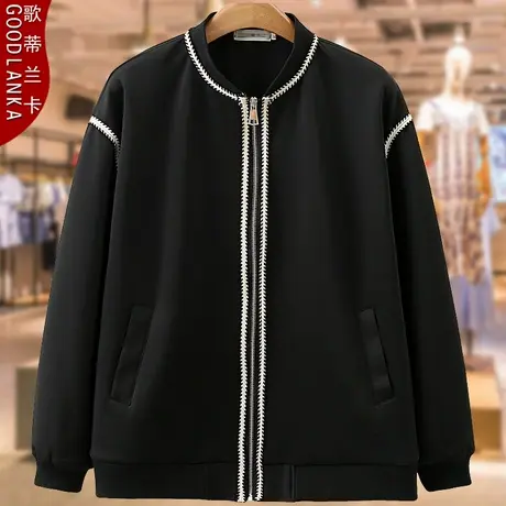 加大码中年胖妈妈秋装休闲棒球服女宽松时尚减龄立领开衫卫衣外套图片