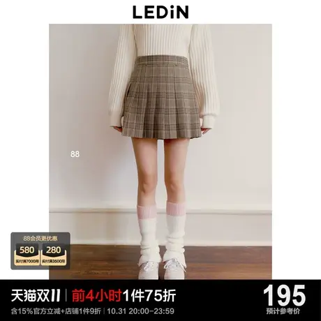 乐町复古学院风格纹百褶裙女23年秋冬新款短裙美拉德压褶半身裙图片