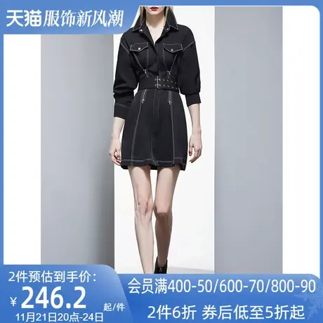 小个子显高收腰工装风连衣裙女春2023新款设计感黑色气质轻奢裙子图片