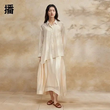 【兰精天丝】【播奥莱】播优雅法式衬衫半身裙女夏气质套装图片