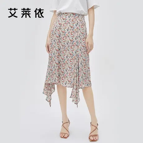 艾莱依春夏新款小清新碎花半身裙女不规则时尚设计感a字雪纺裙子图片