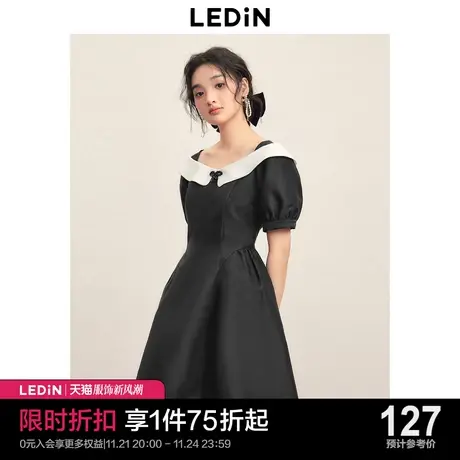 乐町甜美收腰公主连衣裙秋冬休闲新款女装黑色高级感裙子图片