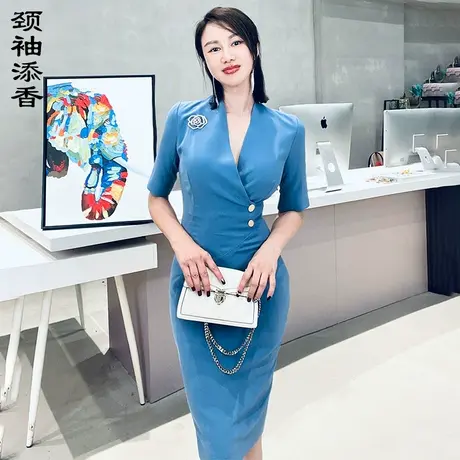 颈袖添香2023新款职业连衣裙女气质高端修身中长款高腰包臀裙图片