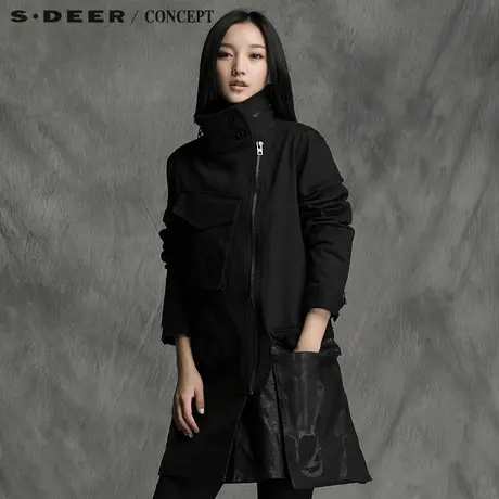 sdeer圣迪奥女装光泽漆皮现代感斜襟外套S15381870图片