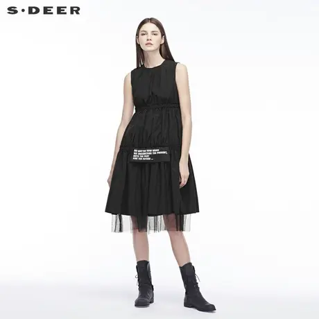 sdeer圣迪奥女时尚灵动多层裙摆设计松紧褶皱造型连衣裙S18481264图片