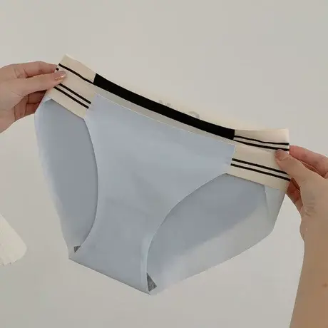 无痕内裤女夏季薄款低腰字母冰丝三角短裤头镂空纯棉裆性感纯欲风图片