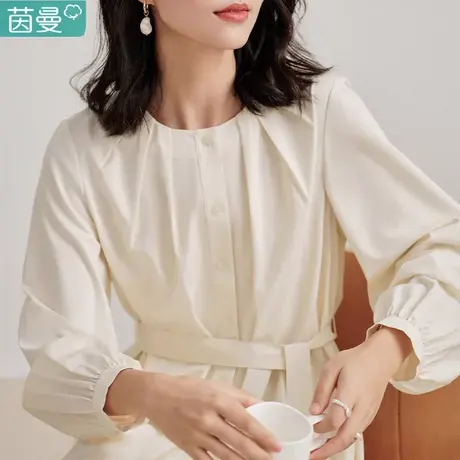 茵曼法式气质连衣裙女2024年春季新款设计感别致收腰a字中长裙子图片