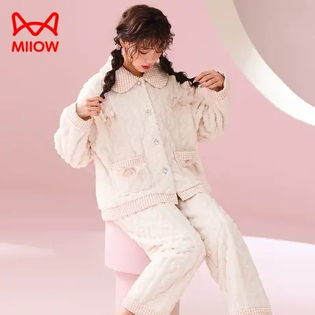 猫人睡衣女款冬季珊瑚绒加绒加厚小香风秋款2023新款外穿家居服LH图片