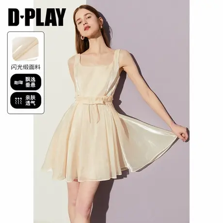 DPLAY夏法式方领轻奢流光纱连衣裙女温柔风裙子短款沙滩裙图片
